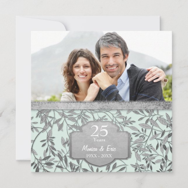 Invitation Feuilles du 25e anniversaire de Mariage d'argent (Devant)