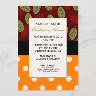 Invitation Feuilles en Dots Dîner d'Action de Grâce Invitatio