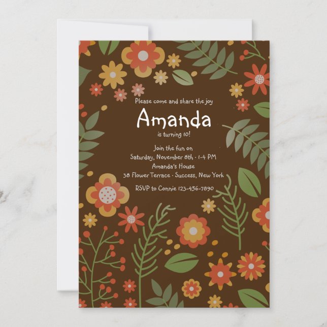 Invitation Feuilles et Fleurs (Devant)