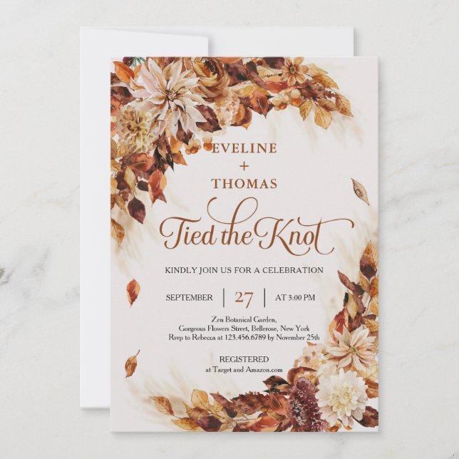 Invitation Feuilles et fleurs d'automne et d'automne attachée (Devant)