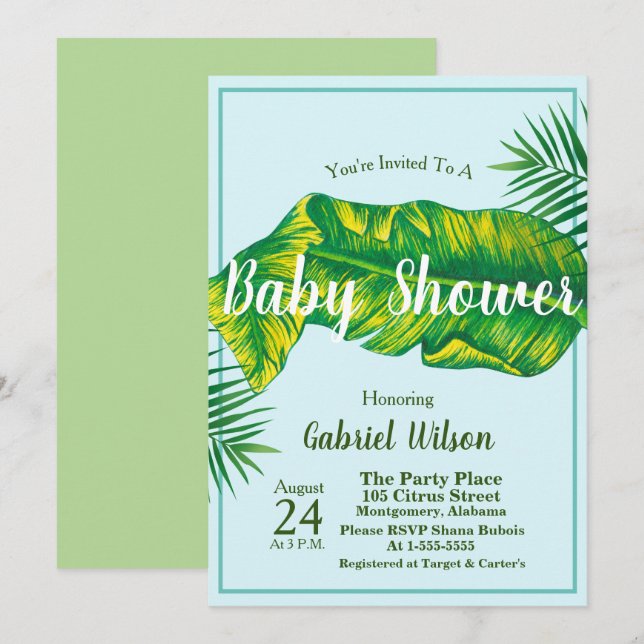 Invitation Feuilles et palmiers bananiers à l'élégance tropic (Devant / Derrière)