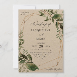 Invitation Feuilles & Eucalyptus Gold Mariage Kraft
