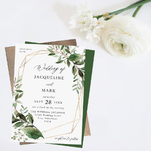 Invitation Feuilles & Eucalyptus Mariage or - Vert