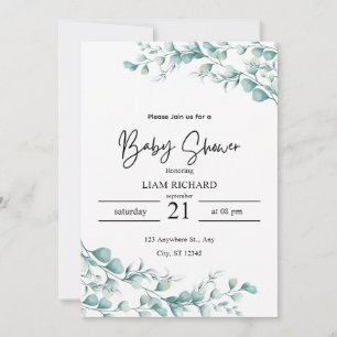 Invitation Feuilles eucalyptus, tons neutres, baby shower