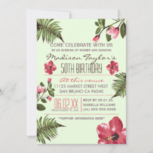 Invitation Feuilles exotiques de 50 ans et palmiers tropicaux