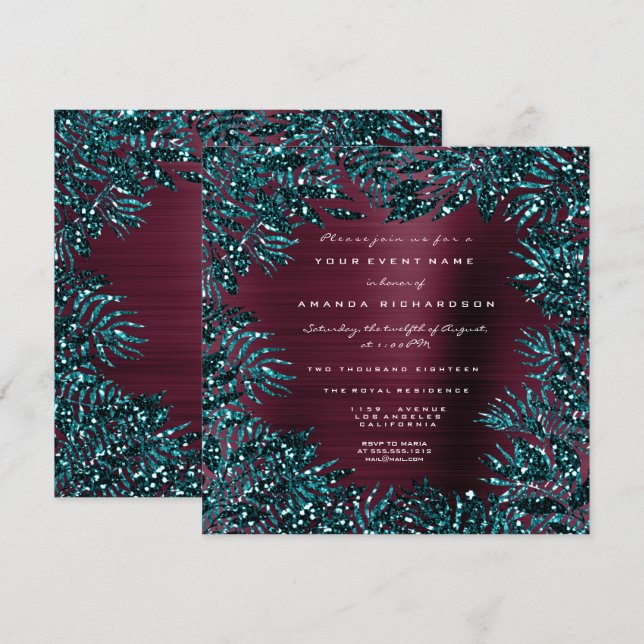 Invitation Feuilles florales tropicales Parties scintillant e (Devant / Derrière)