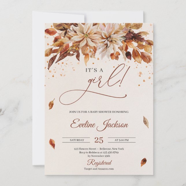 Invitation Feuilles floraux modernes de automne et automne (Devant)