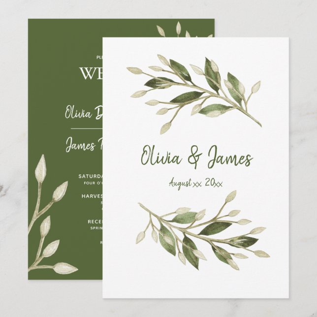 Invitation Feuilles forestiers, Verdure, Mariage (Devant / Derrière)