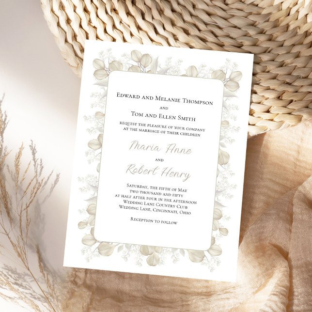 Invitation Feuilles Mariages d'aquarelle Sage Green (Simple and elegant sage green and cream foliage wedding invitation.)