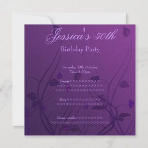 Invitation Feuilles mauve-rond Floral 50e anniversaire