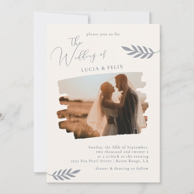 Invitation Feuilles modernes  en détresse Mariage photo (Devant)