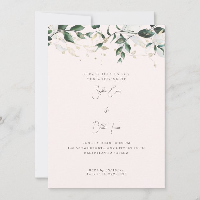 Invitation Feuilles modernes et vignes Crème Mariage couleur (Devant)