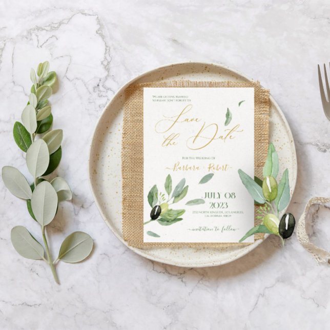 Invitation Feuilles Olive Toscane Chic-Sauver La Date (Créateur téléchargé)
