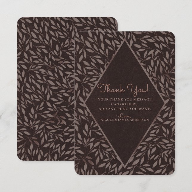 Invitation Feuilles Rose Mauve Chocolat Botanique Merci (Devant / Derrière)