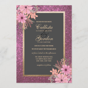 Invitation Feuilles rose  Parties scintillant d'aquarelle Mar