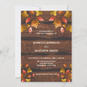 Invitation Feuilles roux rougeâtre d'or automne Mariage d'au