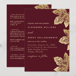 Invitation Feuilles Rustiques Rouges Et Or Tout En Un Mariage