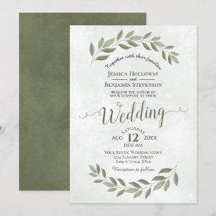 Invitation Feuilles Sage Green Laurel Mariage simple Aquarell