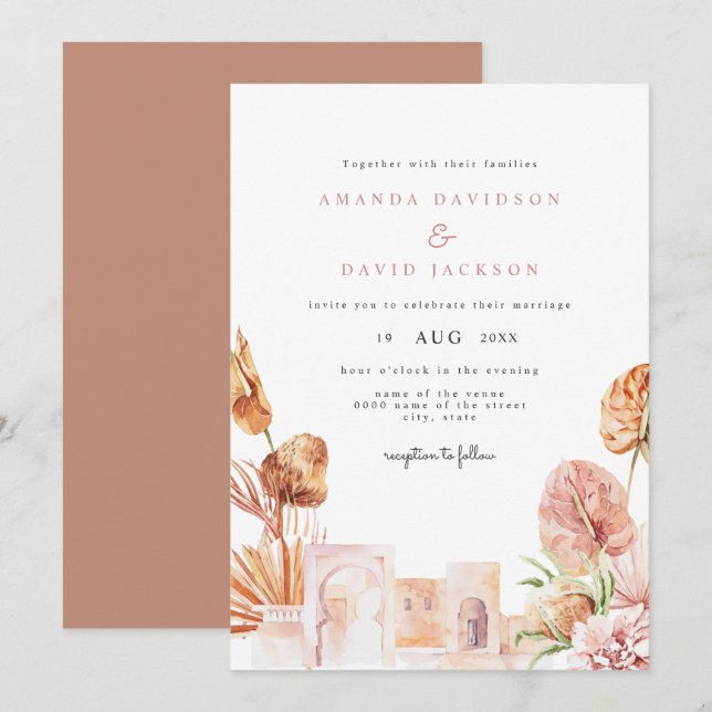 Invitation Feuilles secs modernes Mariage du Boho occidental  (Devant / Derrière)