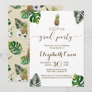 Invitation Feuilles Tropicales Luau de graduation à l'ananas