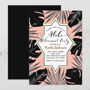 Invitation Feuilles tropicales noires Corail Or pêche Retrait