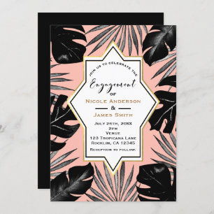 Invitation Feuilles tropicales noires Corail Or Rose Engageme