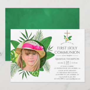 Invitation Feuilles tropicales Première Sainte Communion