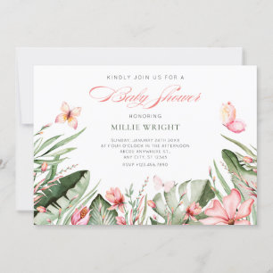 Invitation Feuilles tropicaux et baby shower de fleurs