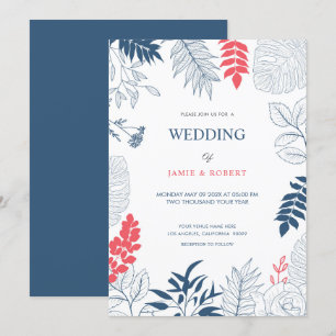 Invitation Feuilles tropicaux et fleurs cadre mariage