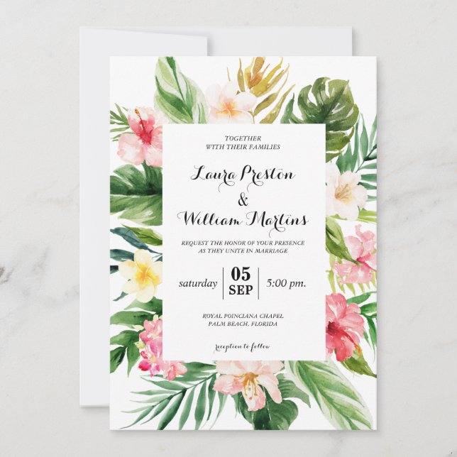 Invitation Feuilles tropicaux et Mariage de cadre géométrique (Devant)