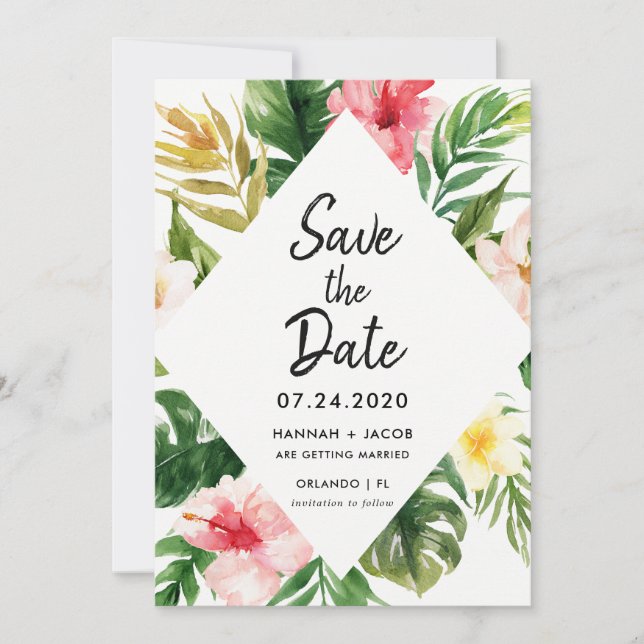 Invitation Feuilles tropicaux Luau Mariage Enregistrer Les Da (Devant)