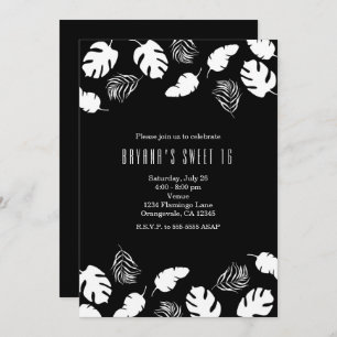 Invitation Feuilles tropicaux noirs et blancs Élégant parti c