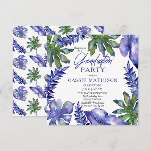 Invitation Feuilles tropicaux pourpres Green Graduation Par