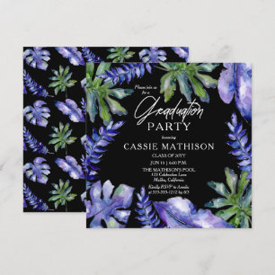 Invitation Feuilles tropicaux pourpres   Green Graduation Par
