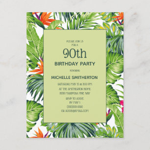 Invitation Feuilles tropicaux rose orange floral 90e annivers