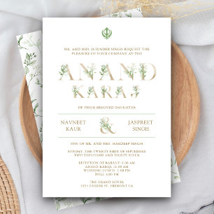 Invitation Feuilles Typographie Blanc Anand Karaj Mariage Sik