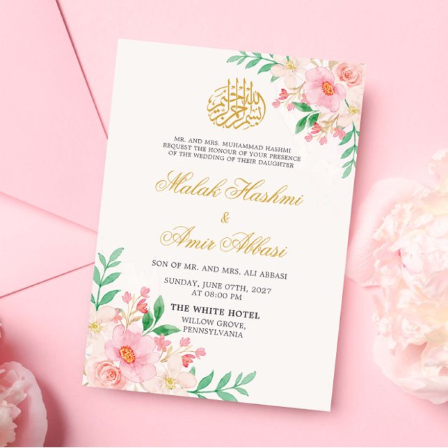 Invitation Feuilles vert clair et design floral Mariage islam (Créateur téléchargé)