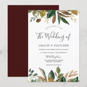 Invitation Feuilles vertes Bourgogne automne Feuilles Mariage