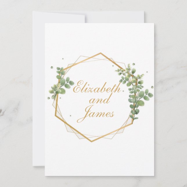 Invitation feuilles verts avec bordure en or (Dos)