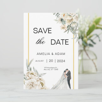 Invitation Feuilles verts et beiges Sauvez le Mariage de date