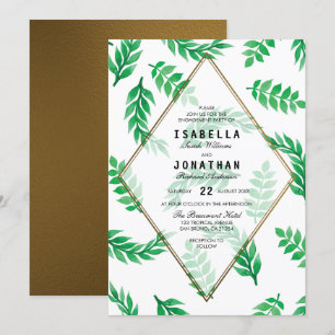 Invitation Feuilles verts  Gold Floral Engagement Party