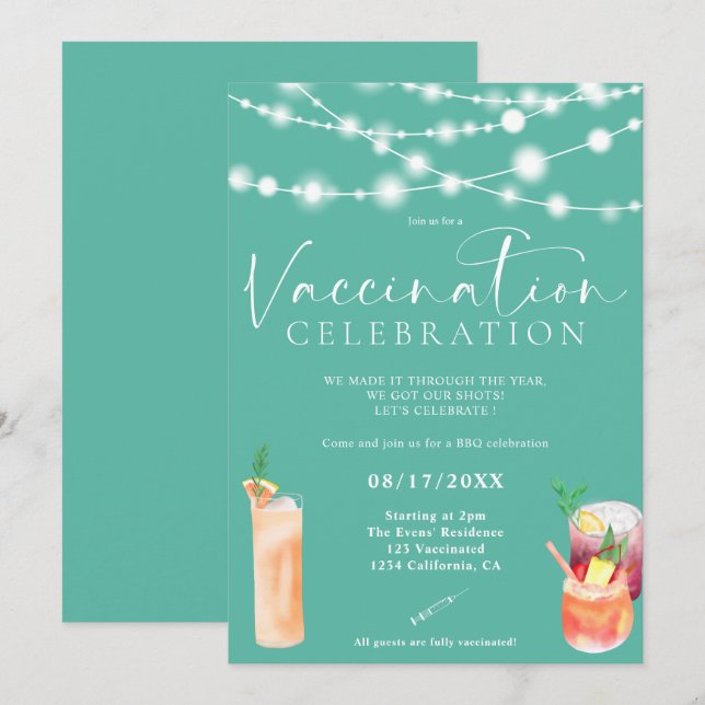 Invitation Feux à cordes cocktails Célébration de vaccination (Devant / Derrière)