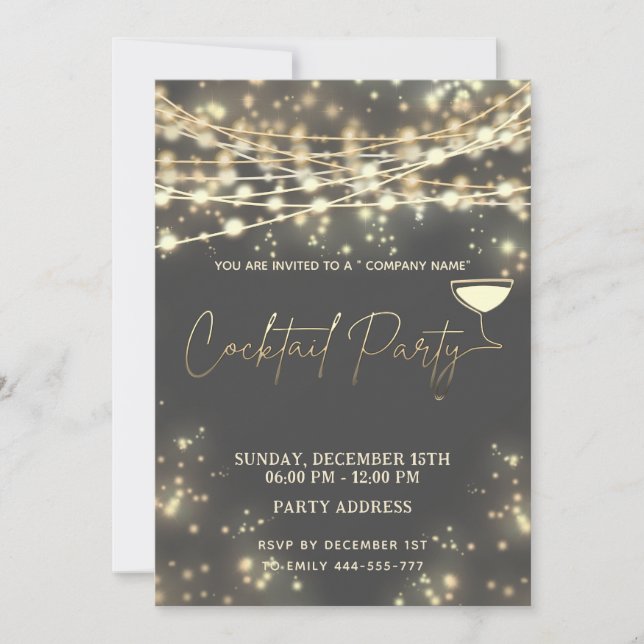 Invitation Feux à cordes modernes entreprise Cocktail party (Devant)