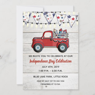 Invitation Feux d'artifice du camion rouge rustique du 4 juil