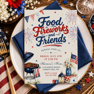 Invitation Feux d'artifice et amis de la nourriture 4 juillet