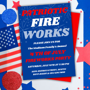 Invitation Feux d'artifice patriotiques   Fête d'été aux État