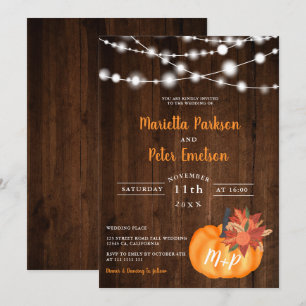 Invitation Feux de bois fleuri citrouille rustique mariage de