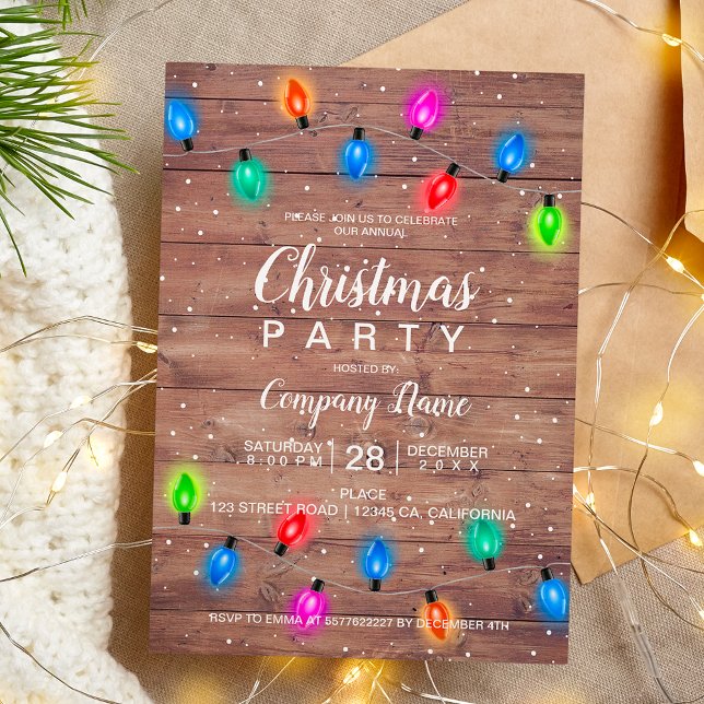 Invitation Feux de Noël brun entreprise de bois (Christmas lights brown wood business corporate invitation)