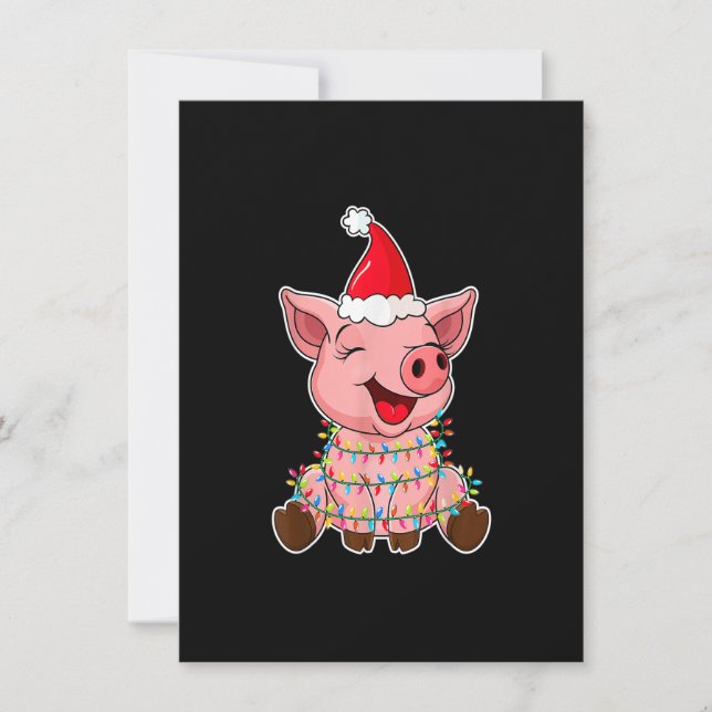 Invitation Feux de Noël Cochon portant le Casquette de Noël - (Devant)