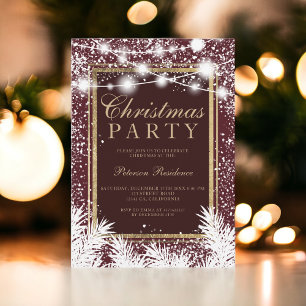 Invitation Feux de pin rouge de Noël de neige rustique